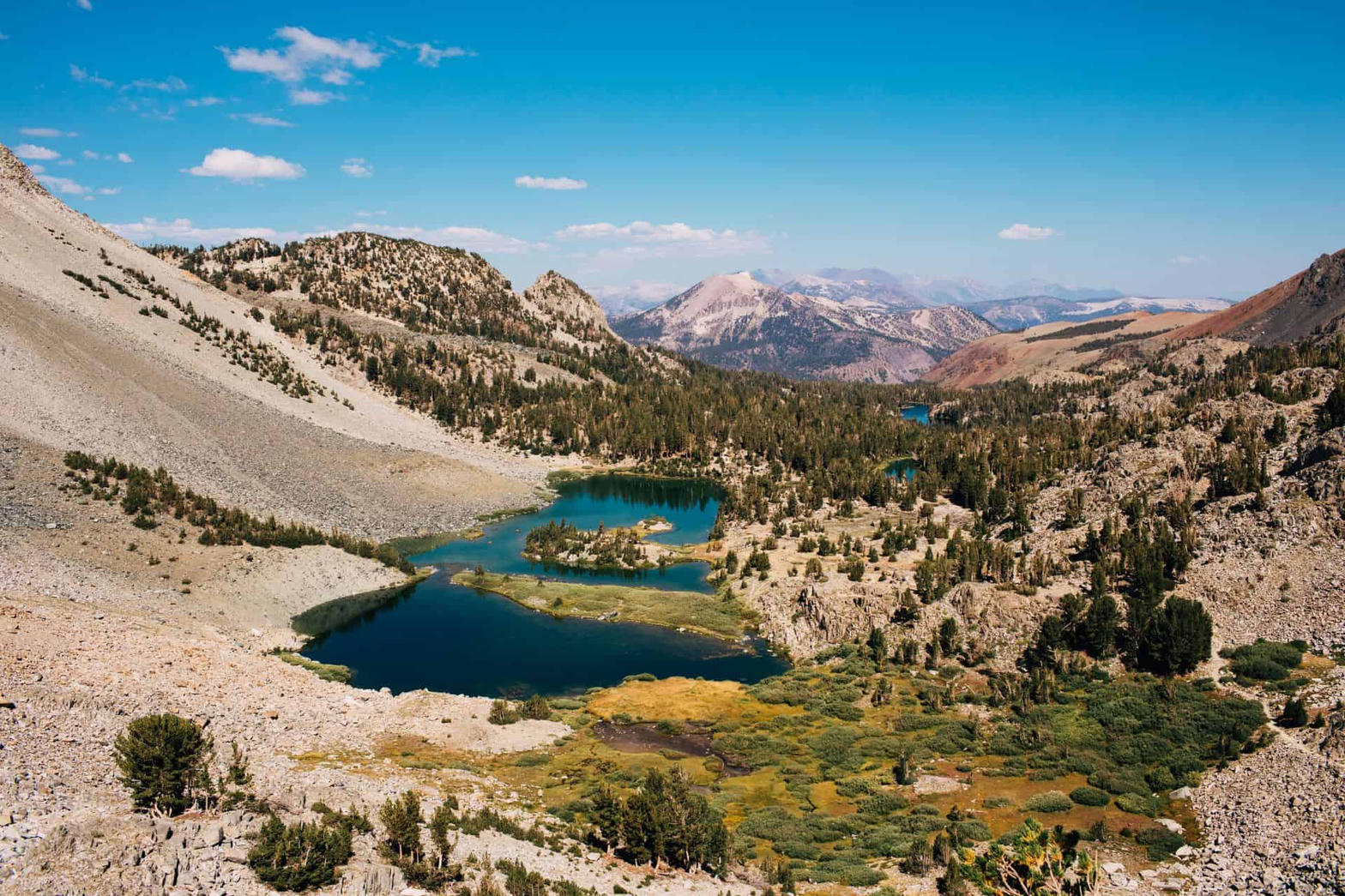 High Sierra alpine lakes and granite peaks above Mammoth Lakes country