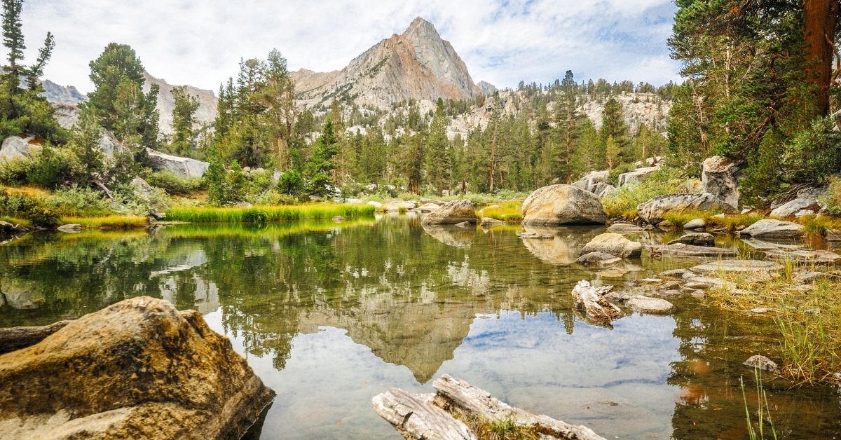 Quiet Sierra lake reflecting granite peaks near the Mammoth region